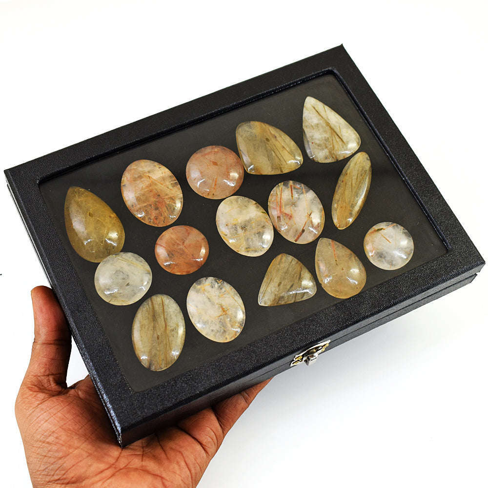 gemsmore:Amazing Golden Rutile Quartz  Untreated Gemstone Cabochon Lot