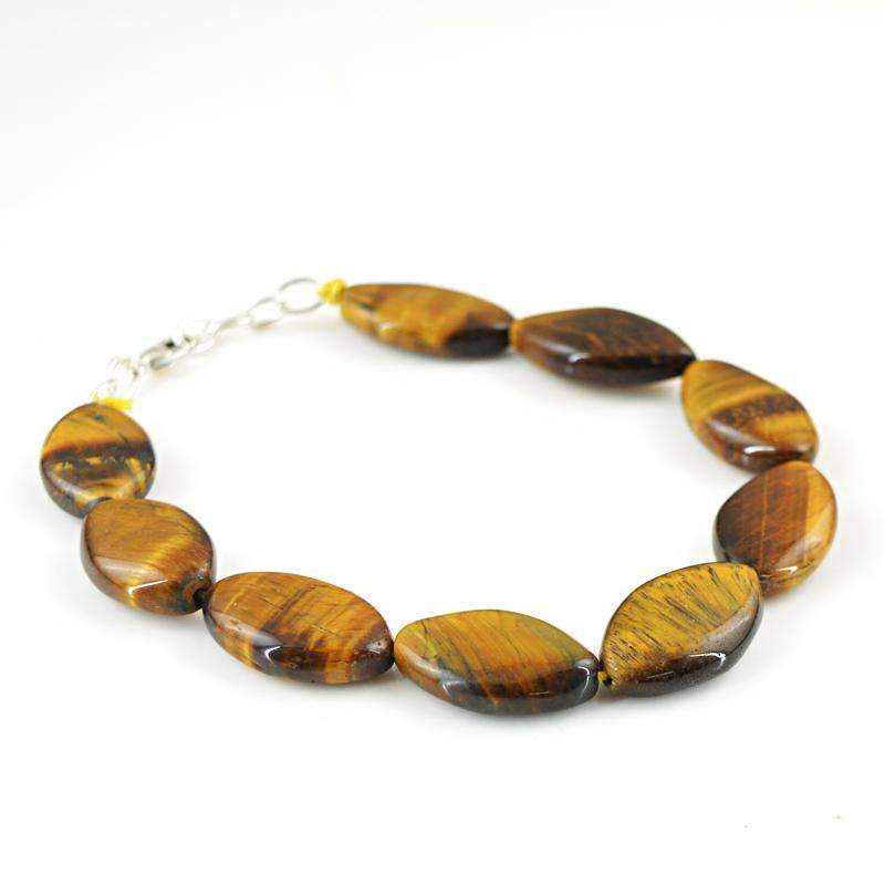 gemsmore:Amazing Golden Tiger Eye Bracelet Natural Untreated Beads