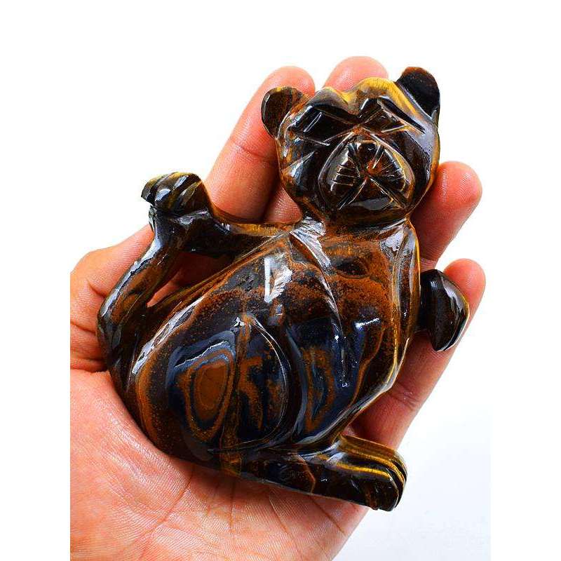 gemsmore:Amazing Golden Tiger Eye Carved Hello Kitty Cat