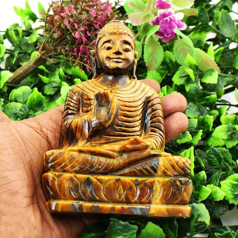 gemsmore:Amazing Golden Tiger Eye Carved Lord Buddha Statue