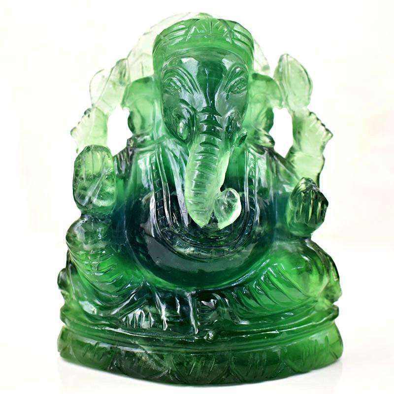 gemsmore:Amazing Green Fluorite Hand Carved Lord Ganesha Idol