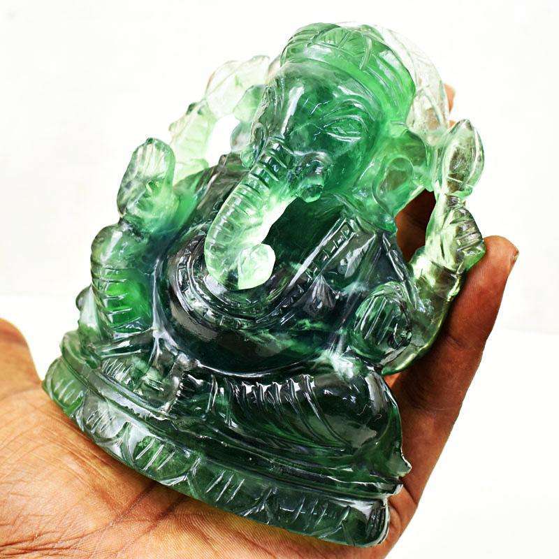gemsmore:Amazing Green Fluorite Hand Carved Lord Ganesha Idol