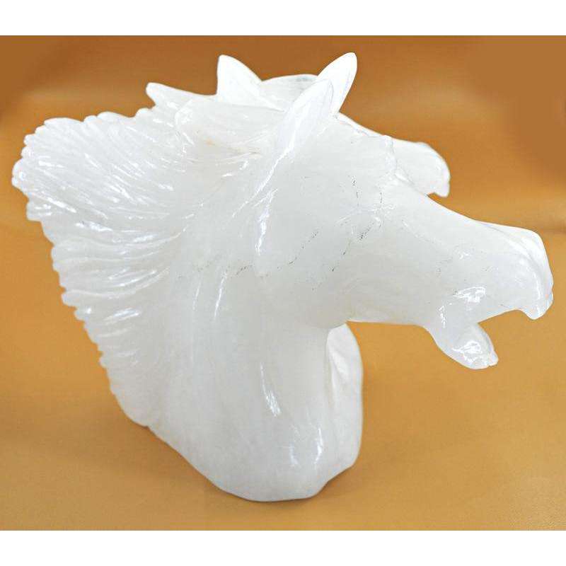 gemsmore:Amazing Hand Carved White Quartz Twin Horse Head