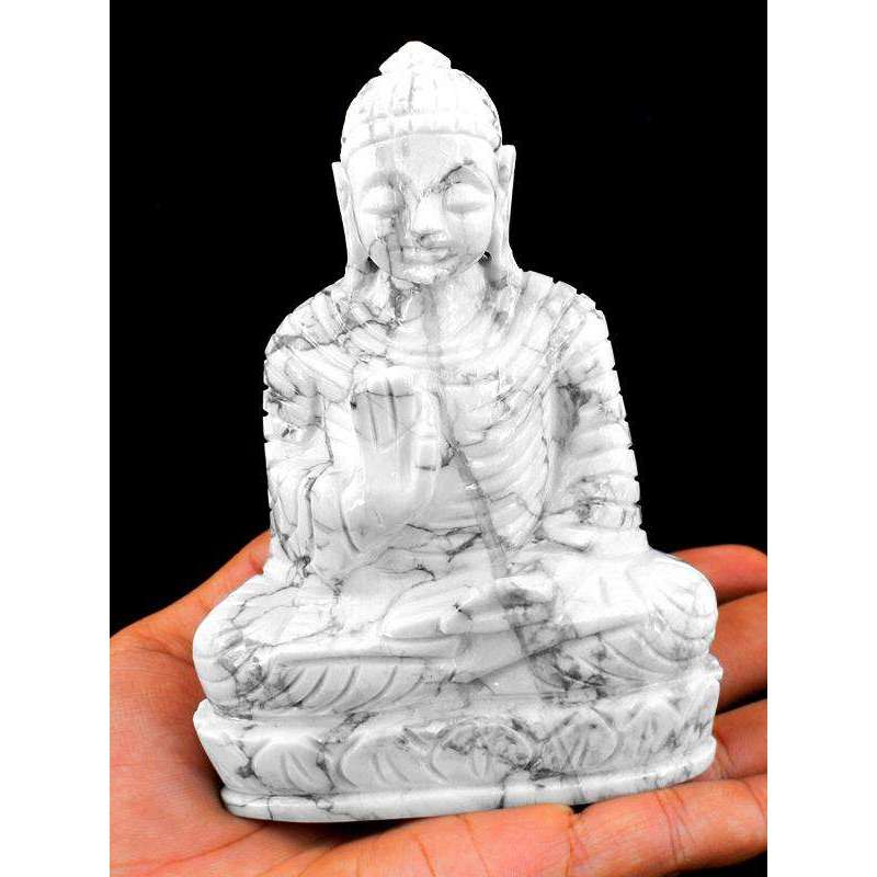 gemsmore:Amazing Howlite Gemstone Hand Carved Lord Buddha