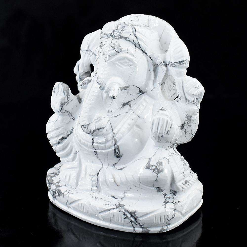 gemsmore:Amazing Howlite Hand Carved Lord Ganesha Idol