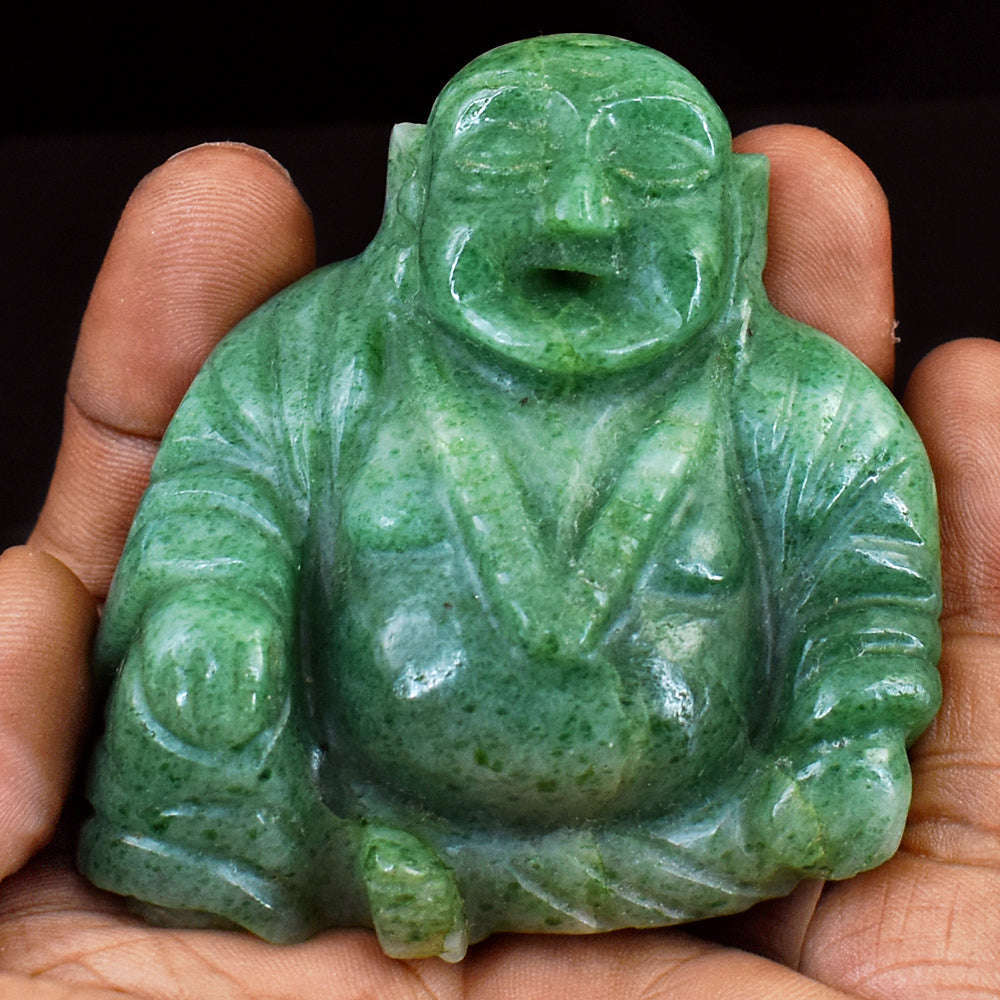 gemsmore:Amazing Jade  Hand Carved Genuine Crystal Gemstone Carving Laughing Buddha