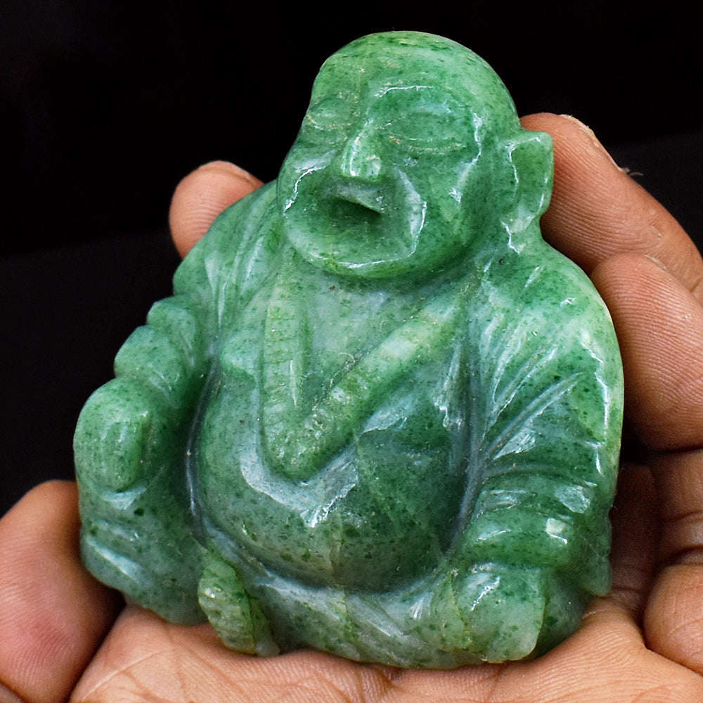 gemsmore:Amazing Jade  Hand Carved Genuine Crystal Gemstone Carving Laughing Buddha