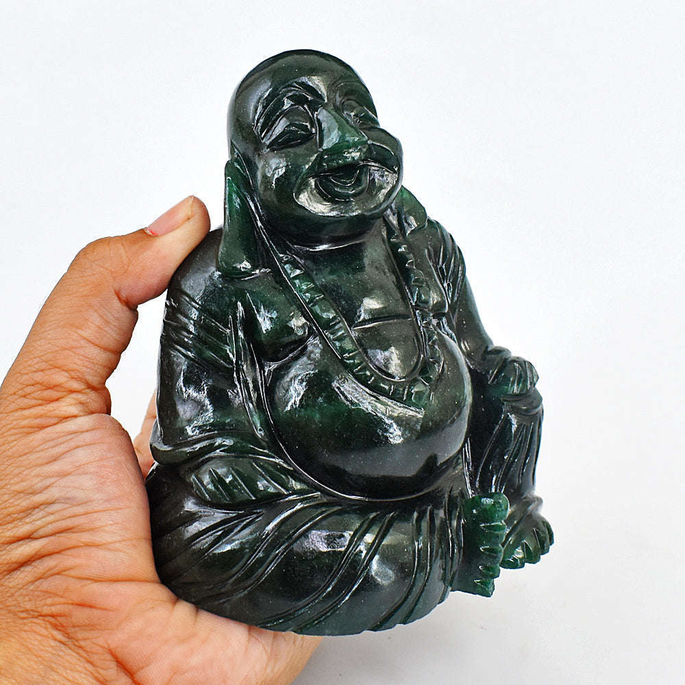 gemsmore:Amazing Jade Hand Carved Genuine Crystal Gemstone Carving Laughing Buddha