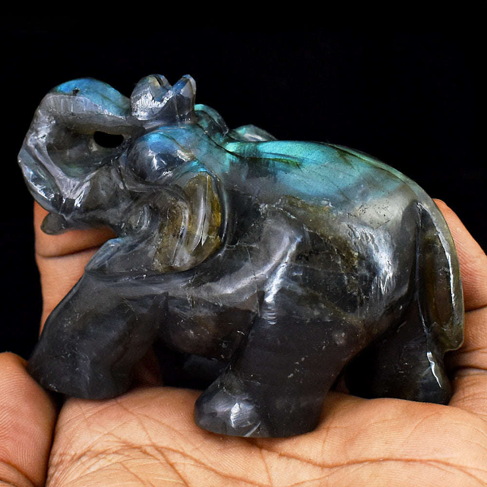 gemsmore:Amazing Labradorite Hand Carved Genuine Crystal Gemstone Carving Elephant