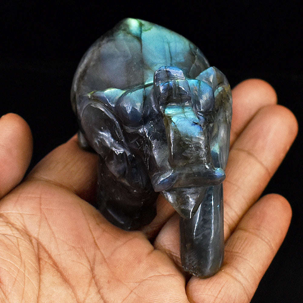 gemsmore:Amazing Labradorite Hand Carved Genuine Crystal Gemstone Carving Elephant