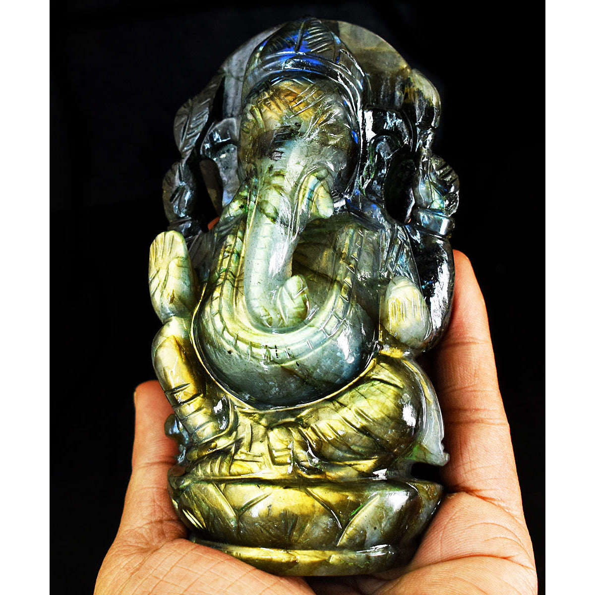 gemsmore:Amazing  Labradorite Hand Carved Genuine Crystal Gemstone Carving Lord Ganesha
