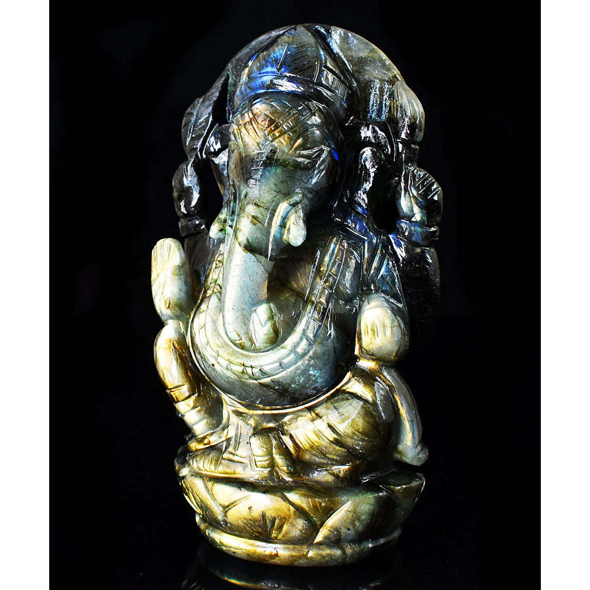 gemsmore:Amazing  Labradorite Hand Carved Genuine Crystal Gemstone Carving Lord Ganesha