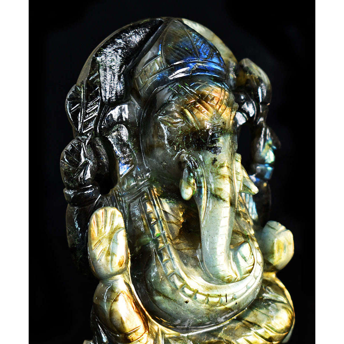 gemsmore:Amazing  Labradorite Hand Carved Genuine Crystal Gemstone Carving Lord Ganesha