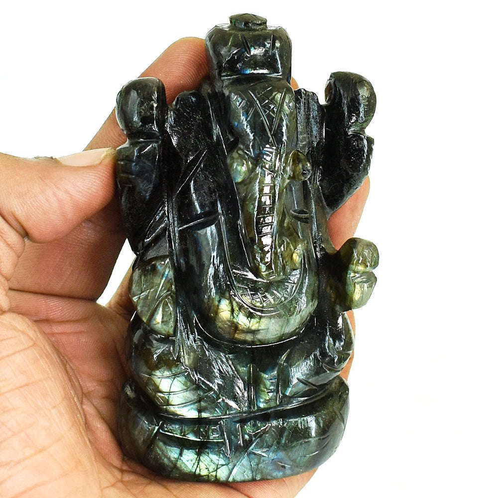 gemsmore:Amazing Labradorite Hand Carved Genuine Crystal Gemstone Carving Lord Ganesha