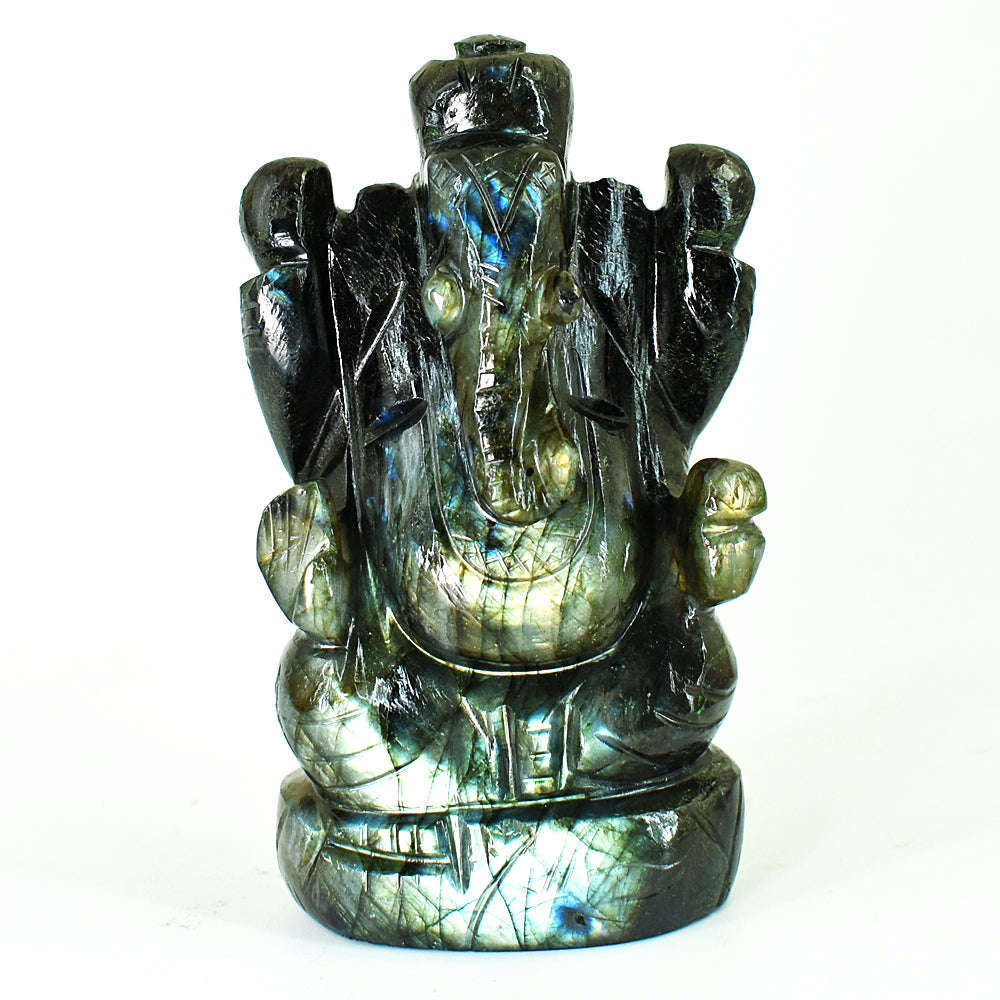 gemsmore:Amazing Labradorite Hand Carved Genuine Crystal Gemstone Carving Lord Ganesha
