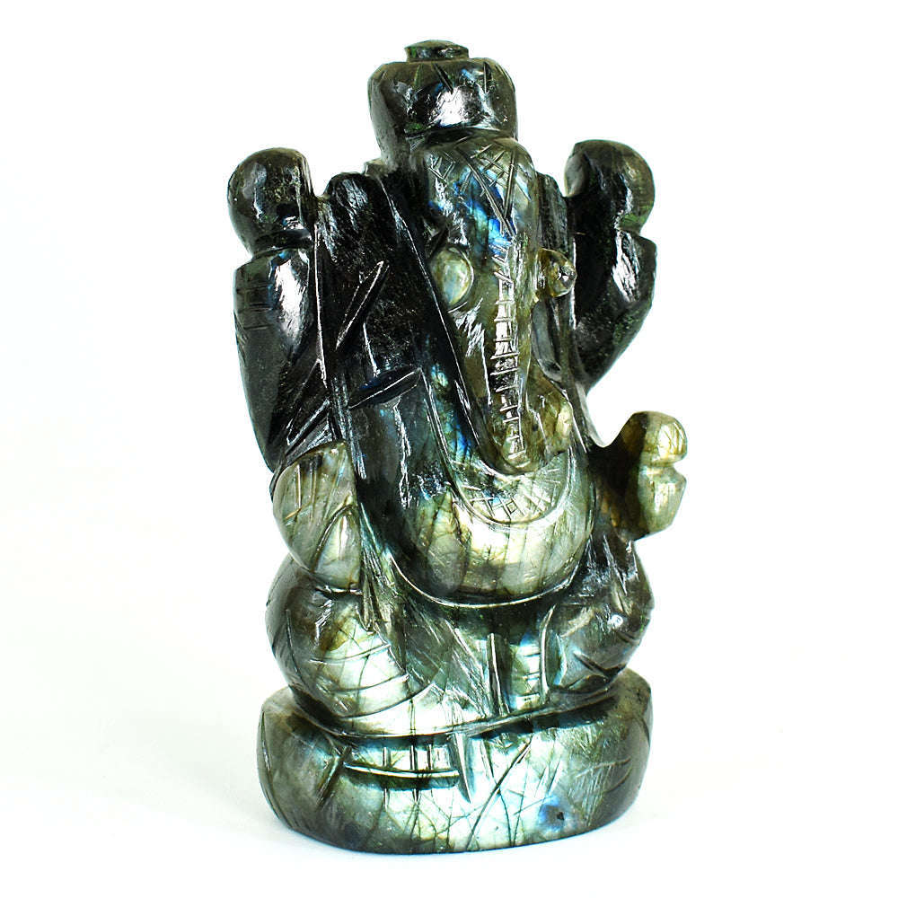 gemsmore:Amazing Labradorite Hand Carved Genuine Crystal Gemstone Carving Lord Ganesha