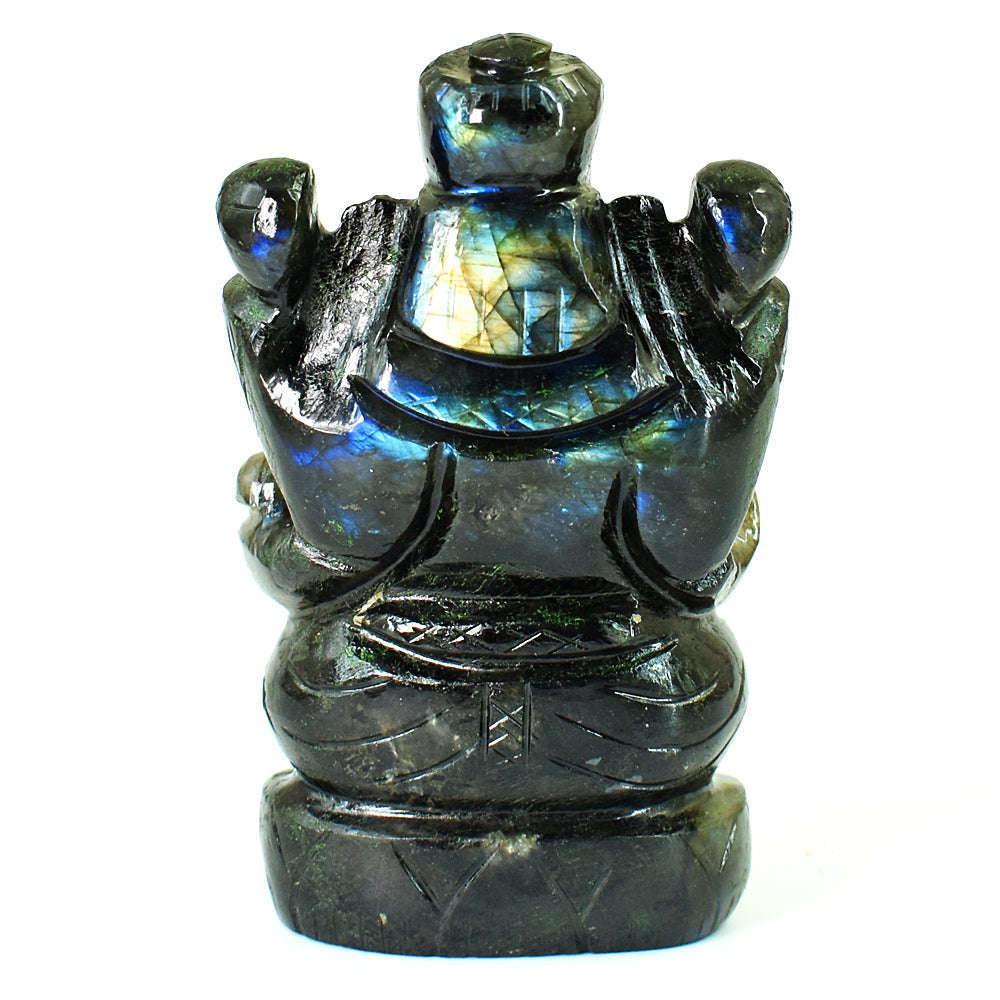 gemsmore:Amazing Labradorite Hand Carved Genuine Crystal Gemstone Carving Lord Ganesha