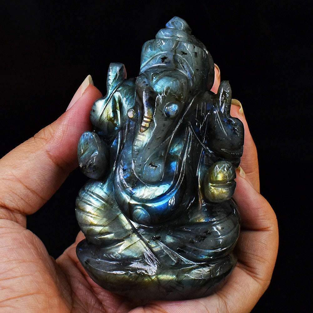 gemsmore:Amazing Labradorite Hand Carved Genuine Crystal Gemstone Carving Lord Ganesha