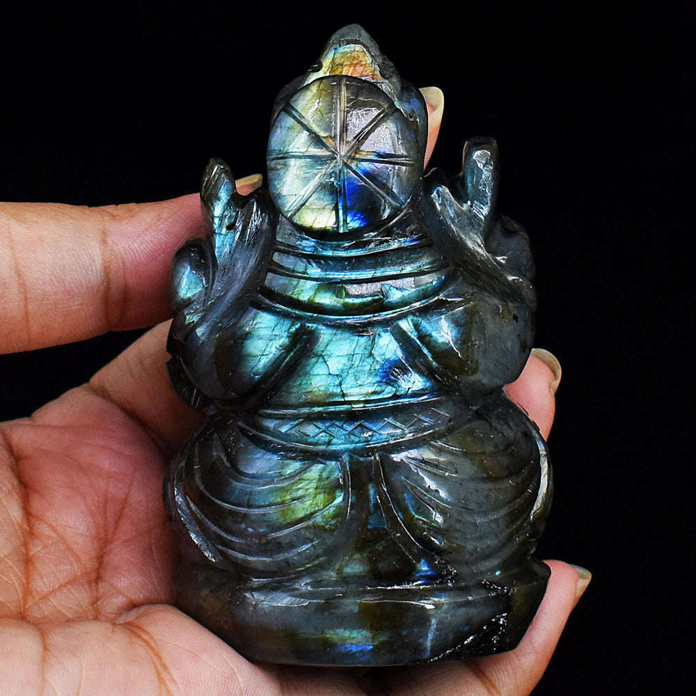 gemsmore:Amazing Labradorite Hand Carved Genuine Crystal Gemstone Carving Lord Ganesha