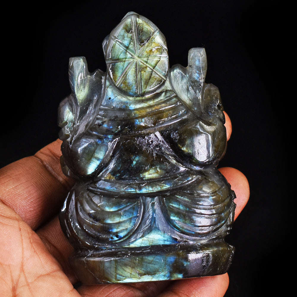 gemsmore:Amazing Labradorite Hand Carved Genuine Crystal Gemstone Carving Lord Ganesha