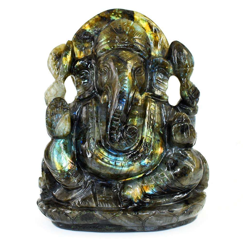 gemsmore:Amazing Labradorite Hand Carved Genuine Crystal Gemstone Carving Massive Lord Ganesha