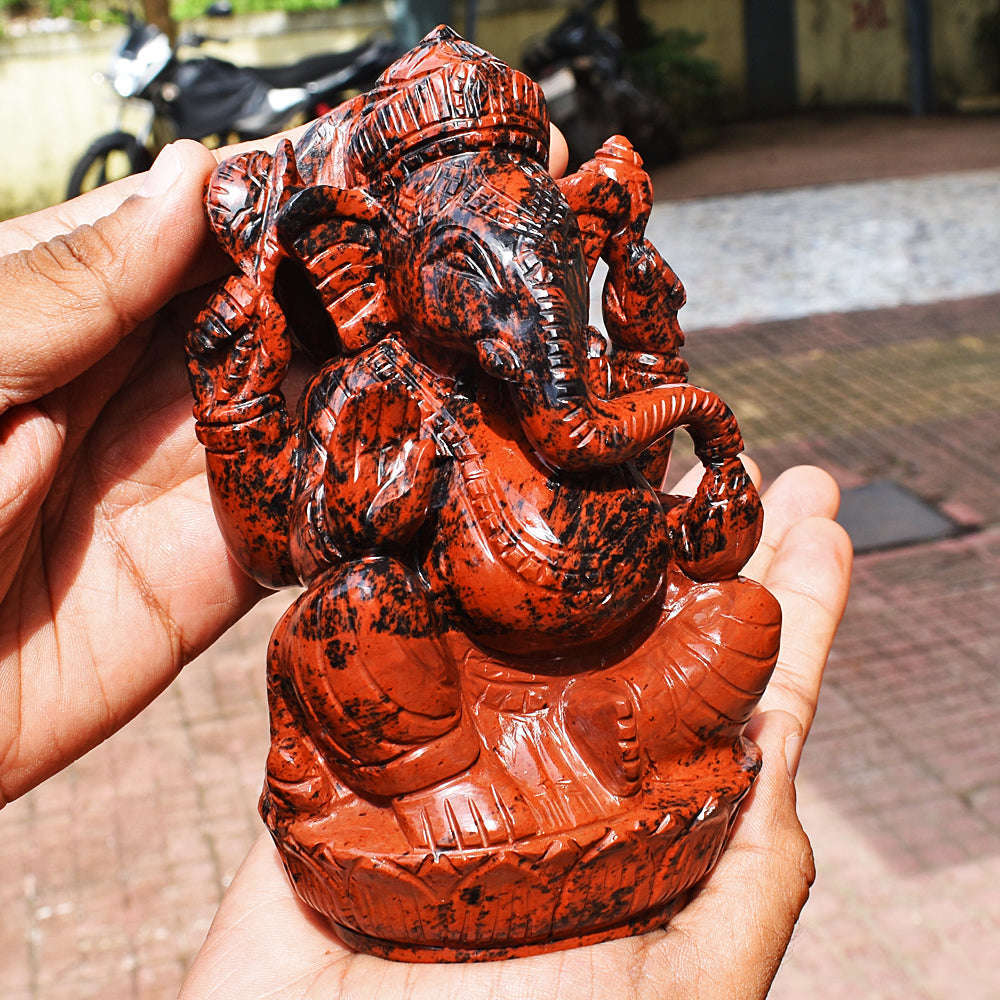 gemsmore:Amazing  Mahogany Jasper Hand Carved Lord Ganesha