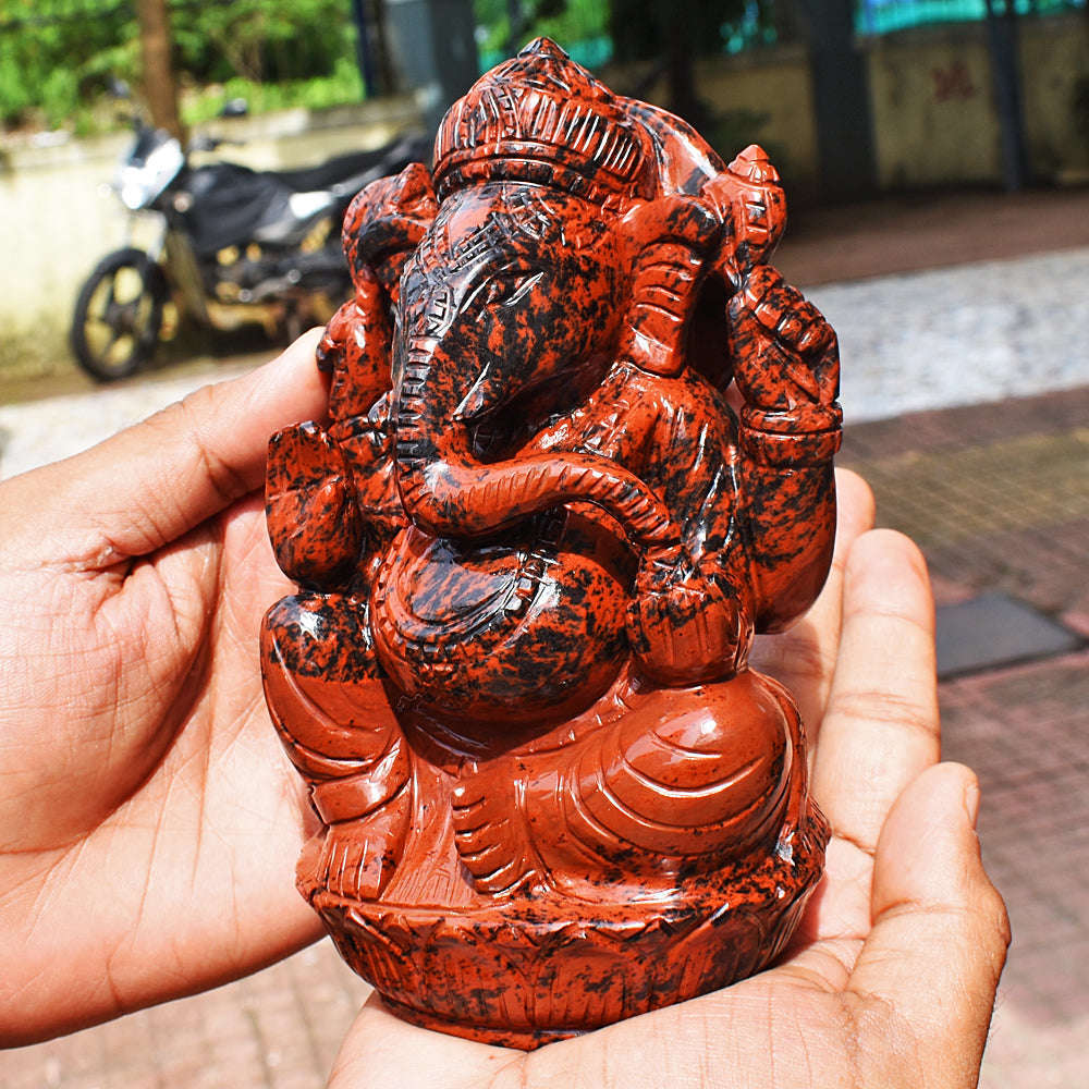 gemsmore:Amazing  Mahogany Jasper Hand Carved Lord Ganesha