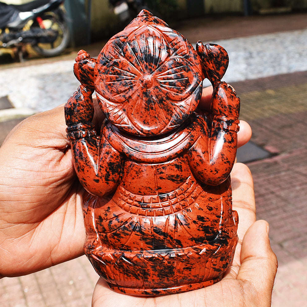 gemsmore:Amazing  Mahogany Jasper Hand Carved Lord Ganesha