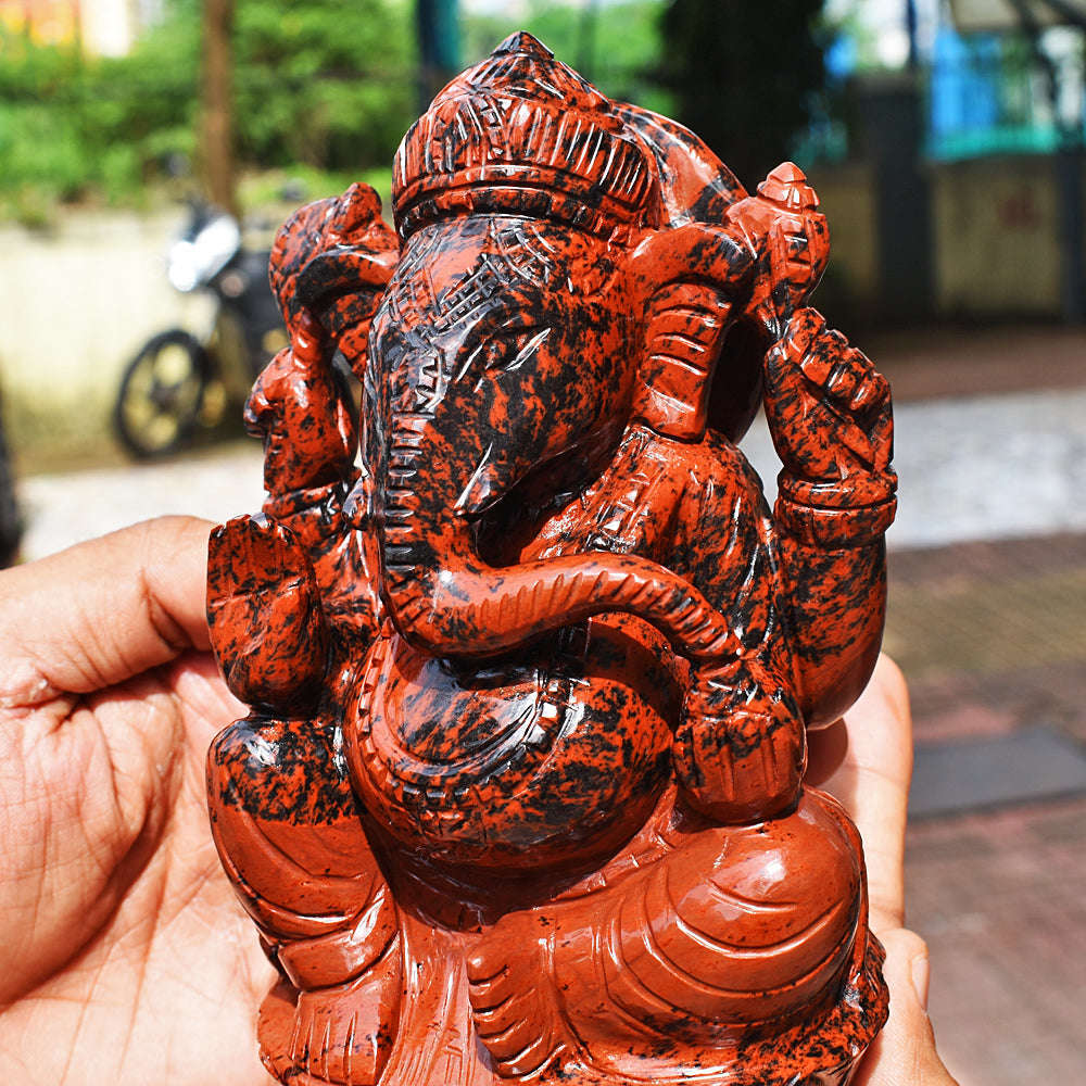 gemsmore:Amazing  Mahogany Jasper Hand Carved Lord Ganesha