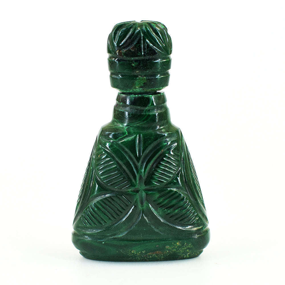 gemsmore:Amazing Malachite Hand Carved Genuine Crystal Gemstone Carving Perfume Bottle