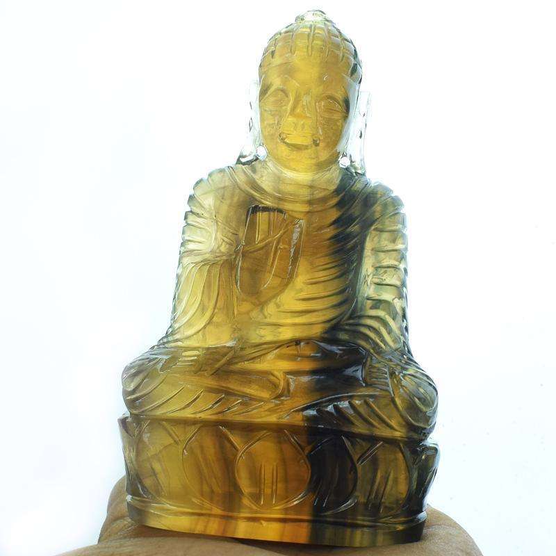 gemsmore:Amazing Multicolor Fluorite Carved Lord Buddha Idol