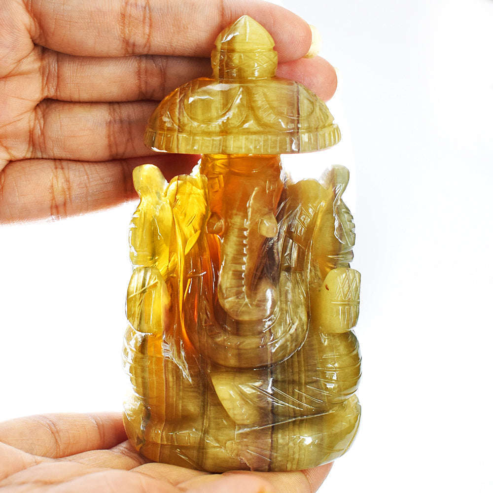 gemsmore:Amazing Multicolor Fluorite Hand Carved Genuine Crystal Gemstone Carving Lord Ganesha