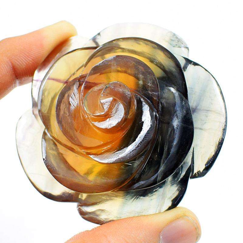 gemsmore:Amazing Multicolor Fluorite Hand Carved Rose