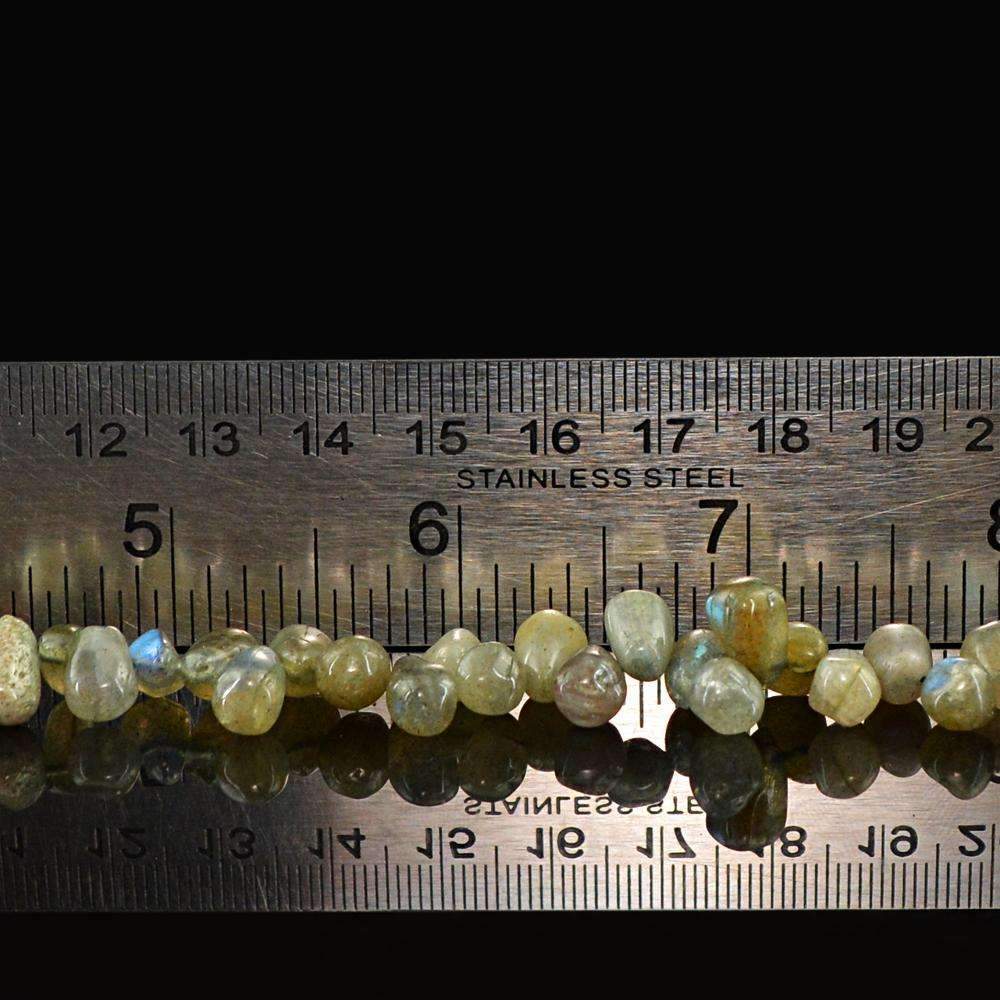 gemsmore:Amazing Natural Blue Flash Labradorite Drilled Beads Strand