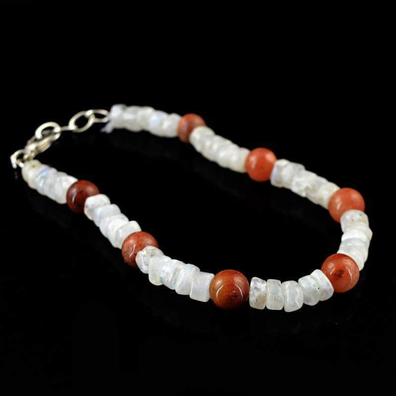 gemsmore:Amazing Natural Blue Flash Moonstone & Agate Beads Bracelet