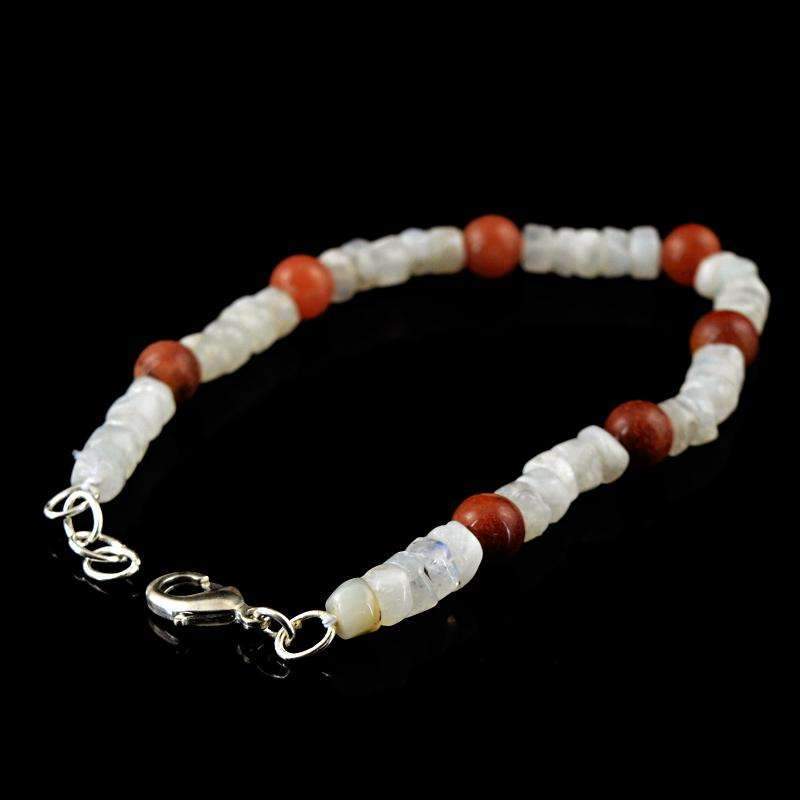 gemsmore:Amazing Natural Blue Flash Moonstone & Agate Beads Bracelet
