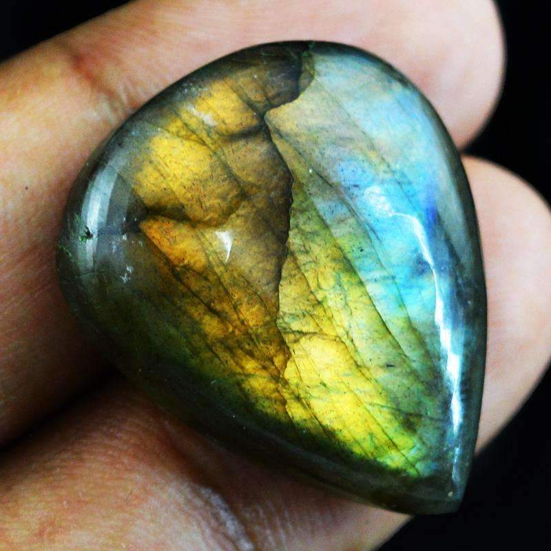 gemsmore:Amazing Natural Blue & Golden Flash Labradorite Gemstone Pear Shape