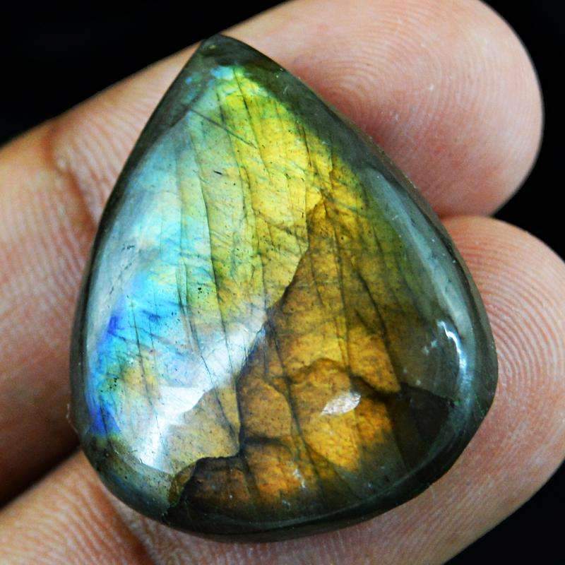 gemsmore:Amazing Natural Blue & Golden Flash Labradorite Gemstone Pear Shape