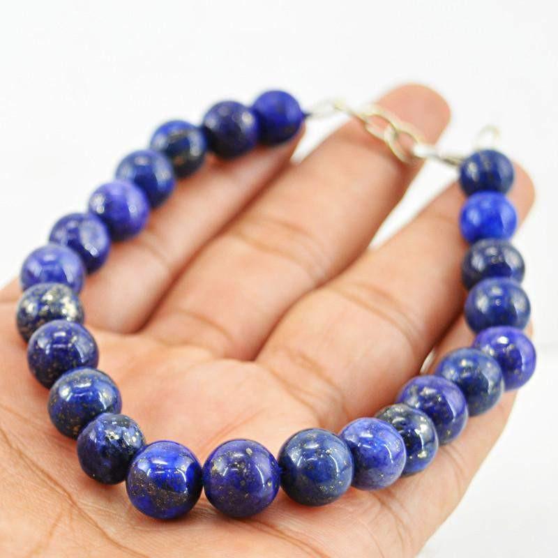gemsmore:Amazing Natural Blue Lapis Lazuli Bracelet Round Shape Beads