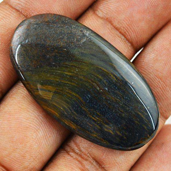 gemsmore:Amazing Natural Blue Power Tiger Eye Oval Shape Loose Gemstone