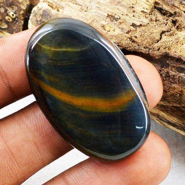 gemsmore:Amazing Natural Blue Power Tiger Eye Oval Shape Loose Gemstone