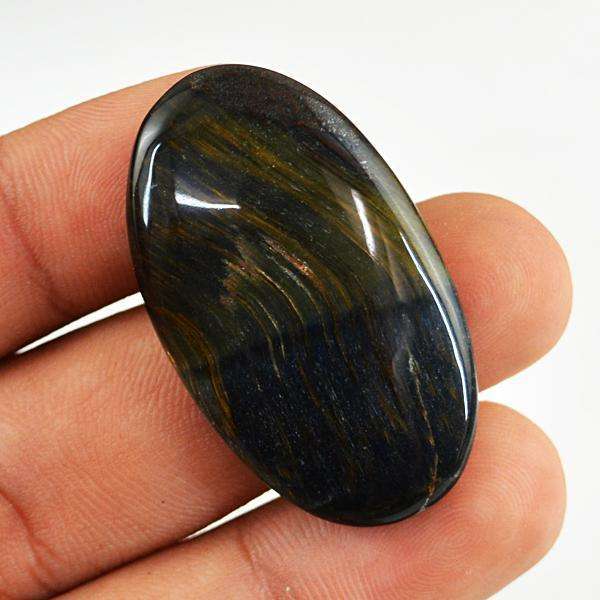 gemsmore:Amazing Natural Blue Power Tiger Eye Oval Shape Loose Gemstone