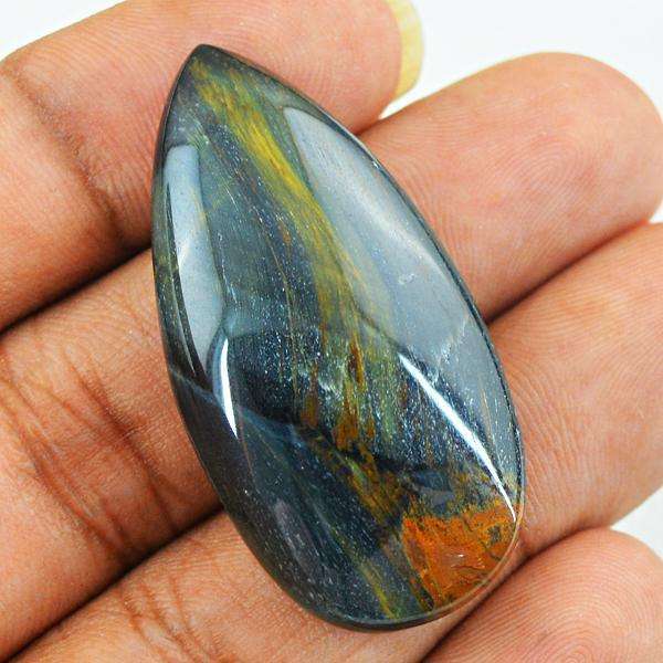 gemsmore:Amazing Natural Blue Power Tiger Eye Pear Shape Loose Gemstone