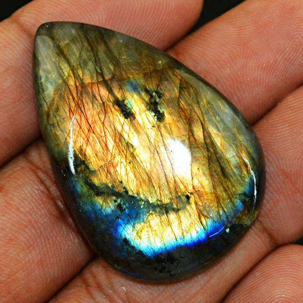 gemsmore:Amazing Natural Golden & Blue Flash Labradorite Pear Shape Loose Gemstone