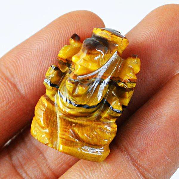 gemsmore:Amazing Natural Golden Tiger Eye Carved Ganesha Gemstone