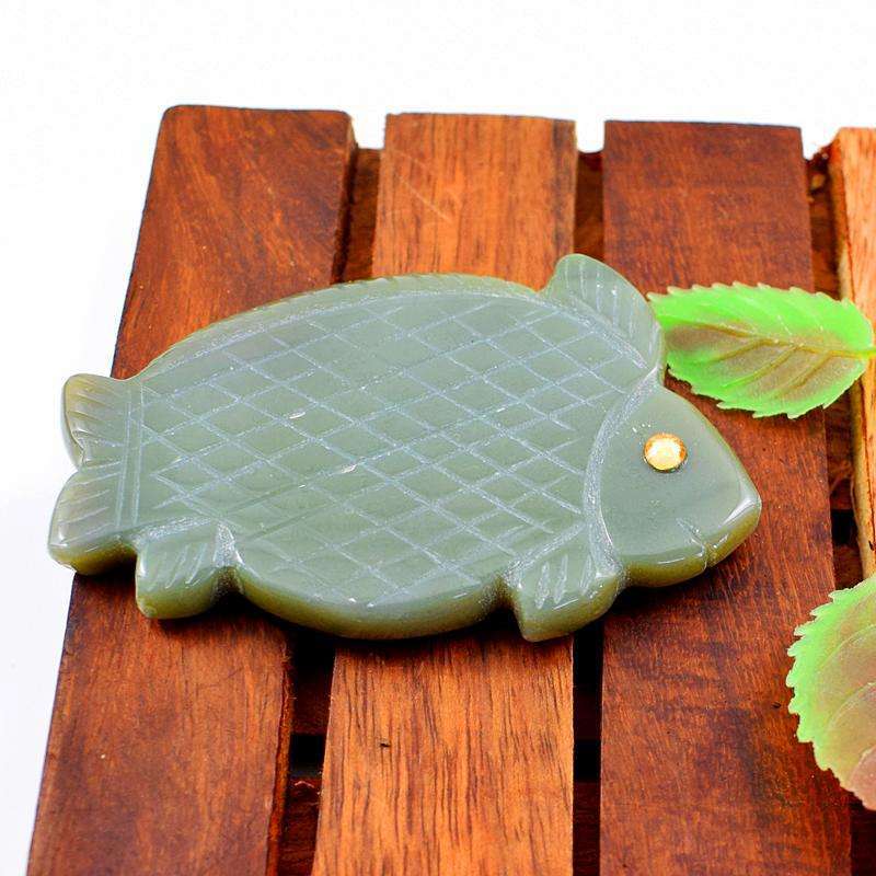 gemsmore:Amazing Natural Green Aventurine Carved Fish Drilled Gemstone
