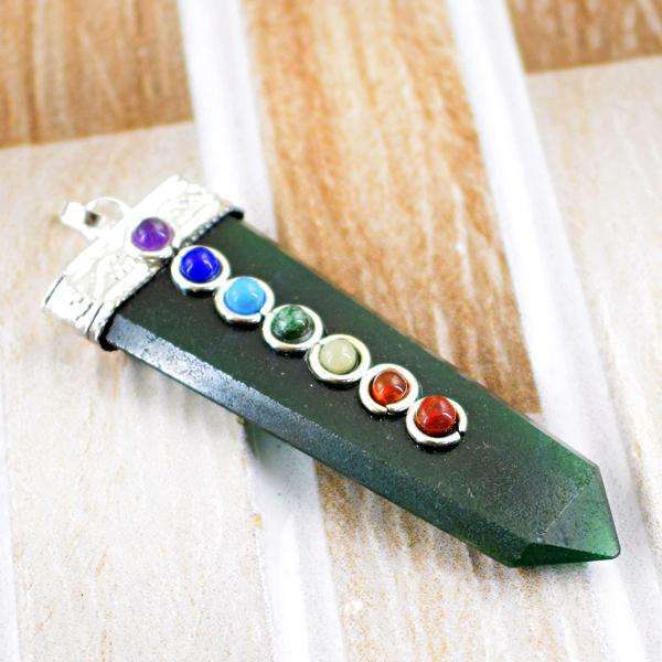 gemsmore:Amazing Natural Green Jade Seven Chakra Healing Wand Pendant
