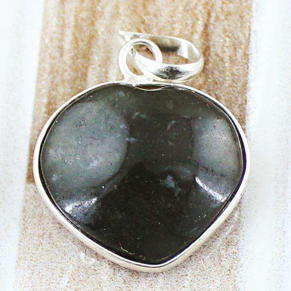gemsmore:Amazing Natural Green Moss Agate Heart Shape Healing Pendant