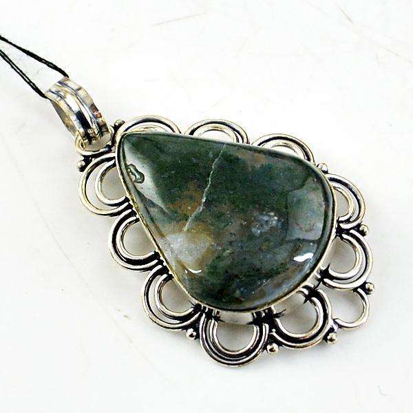 gemsmore:Amazing Natural Green Moss Agate Pear Shape Healing Pendant