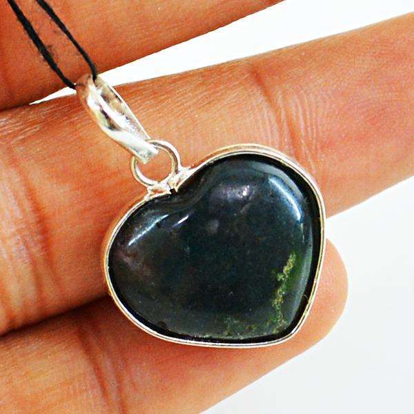 gemsmore:Amazing Natural Heart Shape Bloodstone Tibet Silver Pendant